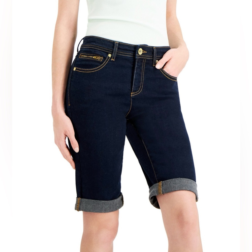 INC International Concepts Mid Rise Cuffed Bermuda Shorts Dark Indigo Size 16
